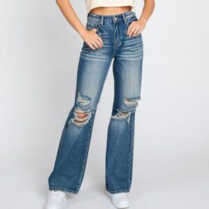 DISTRESSED HIGH RISE RIGID VINTAGE FLARE JEANS